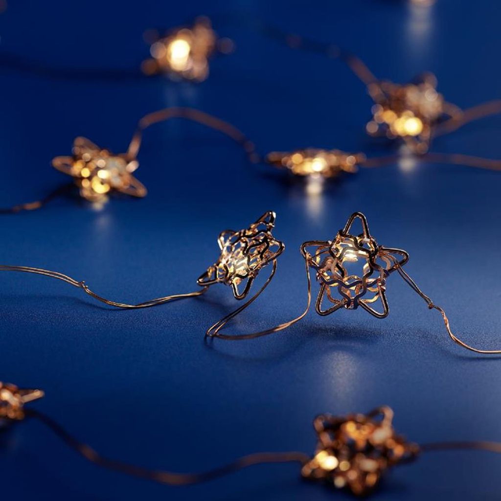 Mikro-LED-Kette mit bronzefarbenen Sternen - 190 cm lang - Produktbild 
