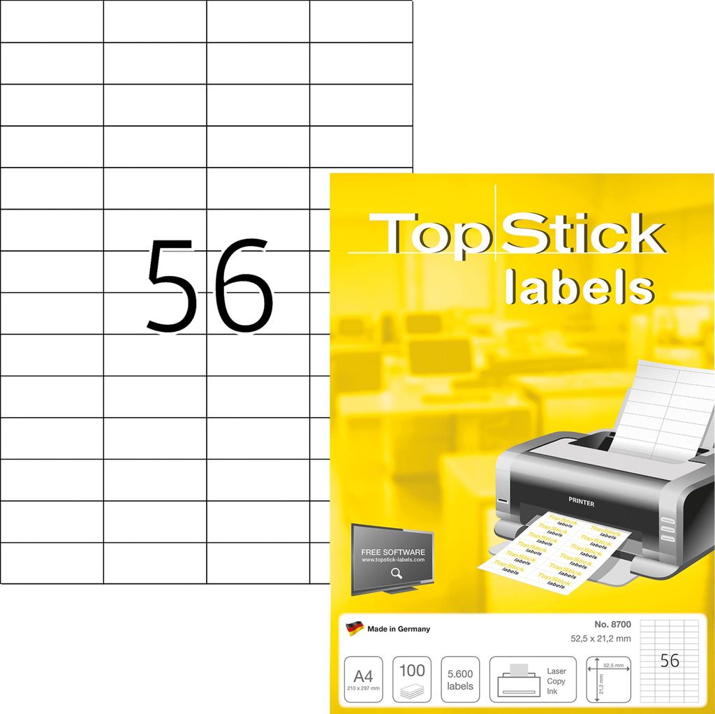 Topstick 8700 Universal-Etiketten - 52,5 x 21,2 mm - weiss Produktbild 