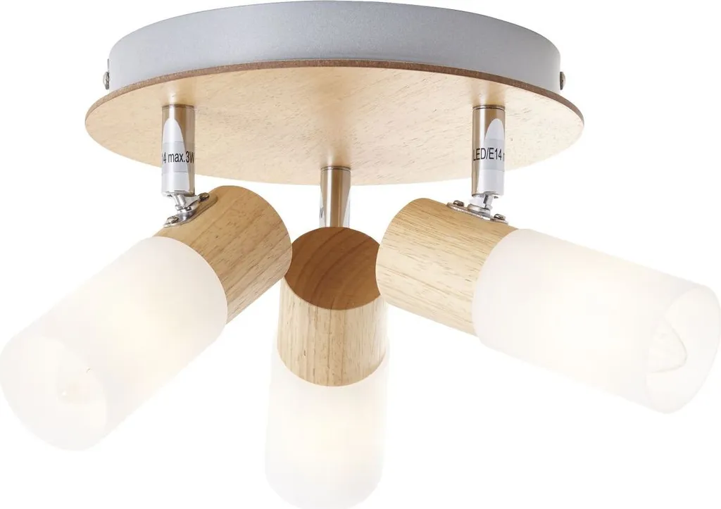 Éclairage de plafond scandinave 3 flammes Babsan blanc bois pour cuisine