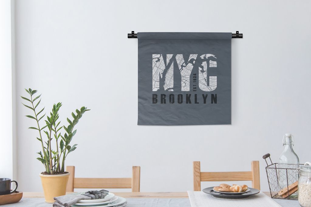 MuchoWow Wandteppich Wandbehang New York - Blau - NYC 60x60 cm Tapisserie Dekoration Wandtuch - Dekorationen - Wand Decke