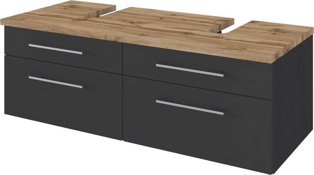 Doppel Waschtischunterschrank 120 cm, mit Siphonausschnitten TAREE-03 in matt grau