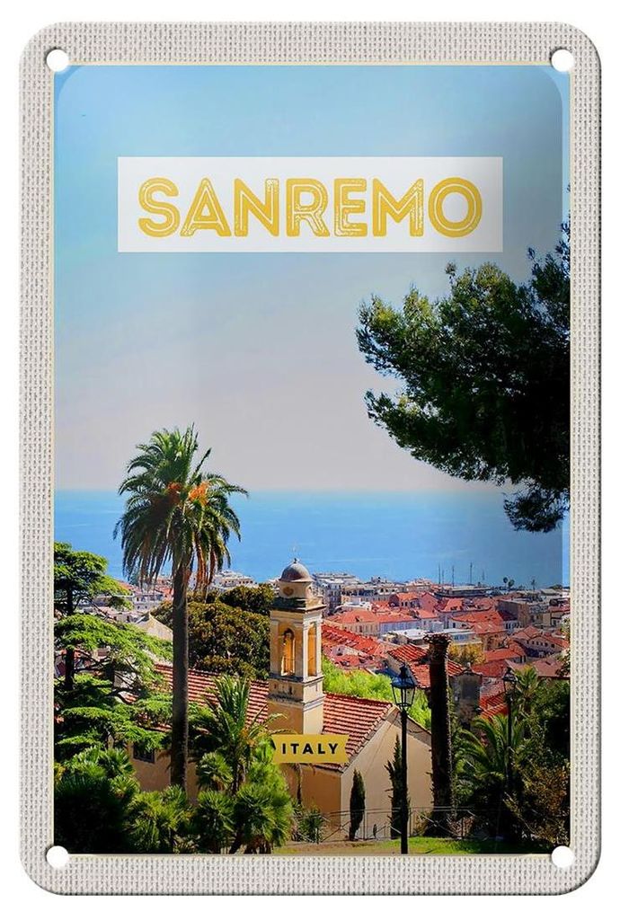 Blechschild Reise 12x18cm Sanremo Italien Reise Sonne Sommer Schild