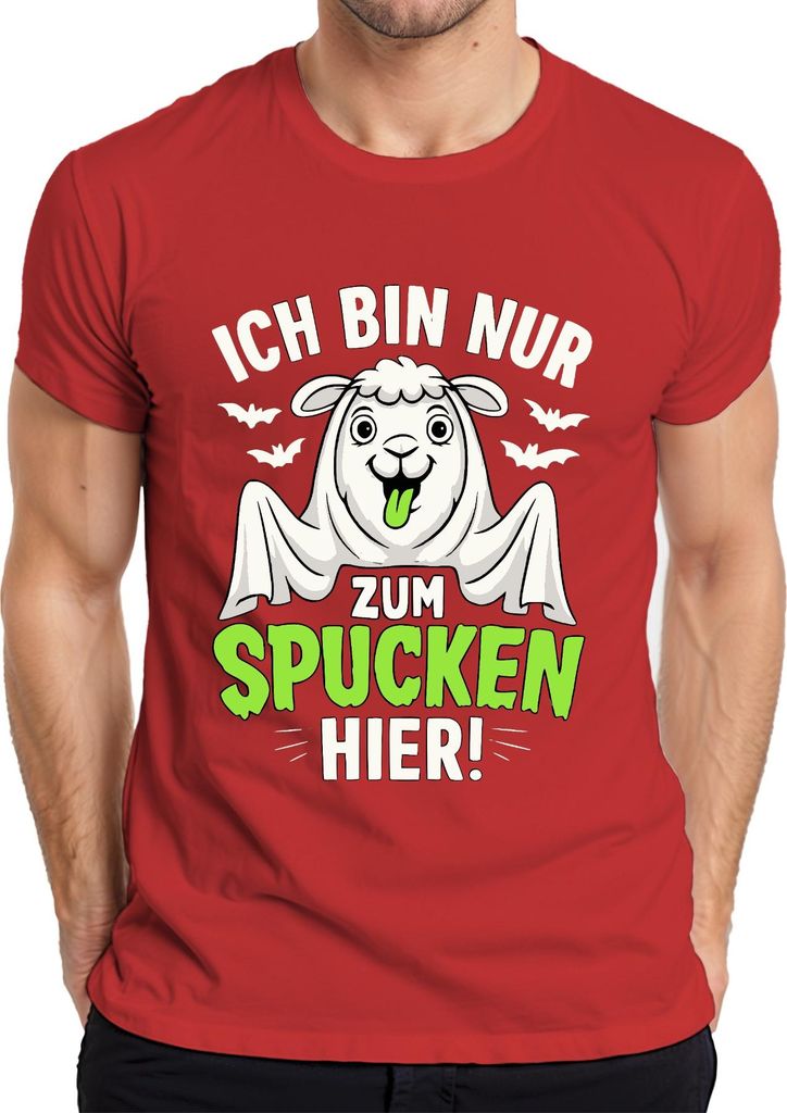 Ich bin nur zum Spucken hier Halloween Lama Spruch Süßes oder Saures Herren T-Shirt, Rot, XXL