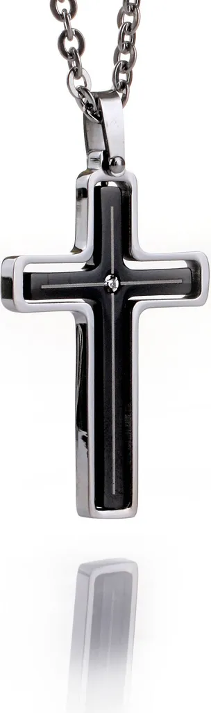 Regalo Uomo: Croce Karisma Acciaio Nero e Zircone | Confezione Inclusa