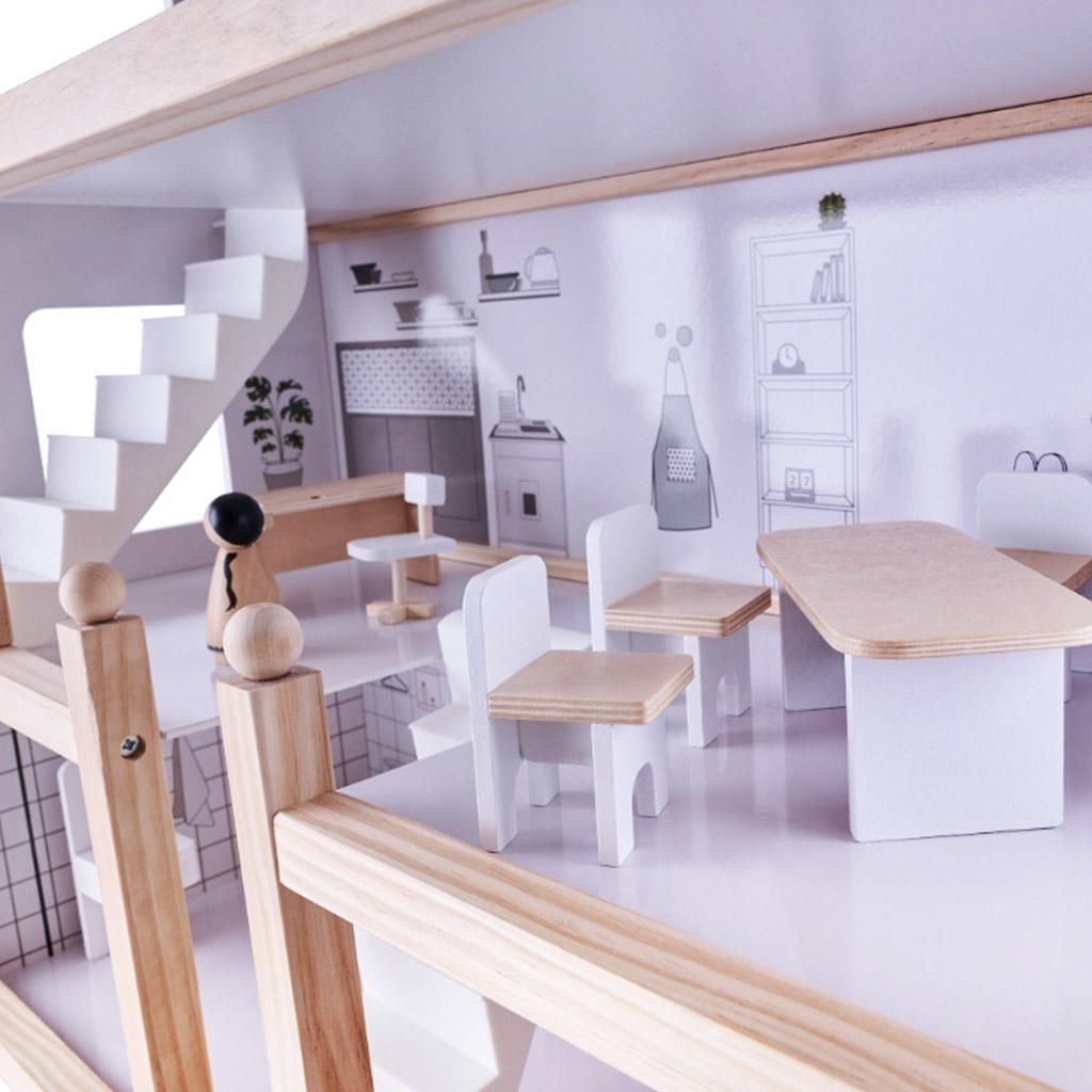 KRUZZEL Puppenhaus Aus Holz XXL 70cm - Mit LED-Beleuchtung & Möbeln Für Kinder Ab 3