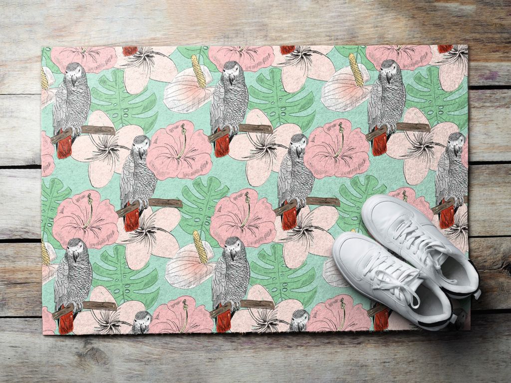 Fußmatte Aussen - Schuhmatte Haustür- Schmutzfangmatte Türvorleger - Outdoor Teppich Schmutzfänger - 90x60 cm - Papageien in den Tropen