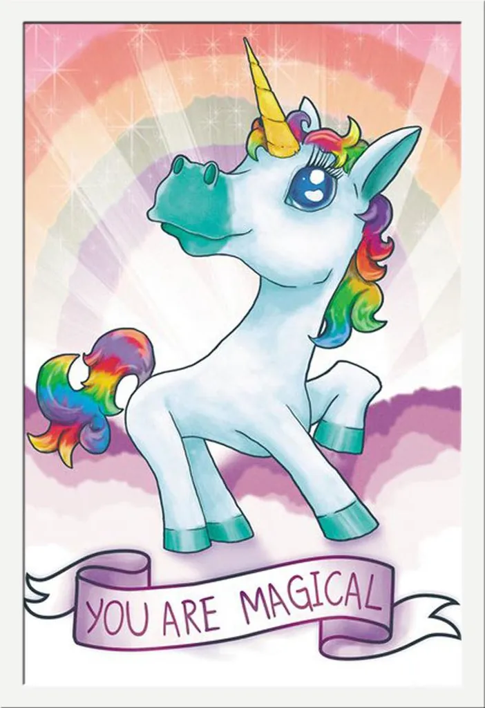 Poster Licorne Magical avec Cadre Blanc Shinsuke Vitre Acrylique Incassable