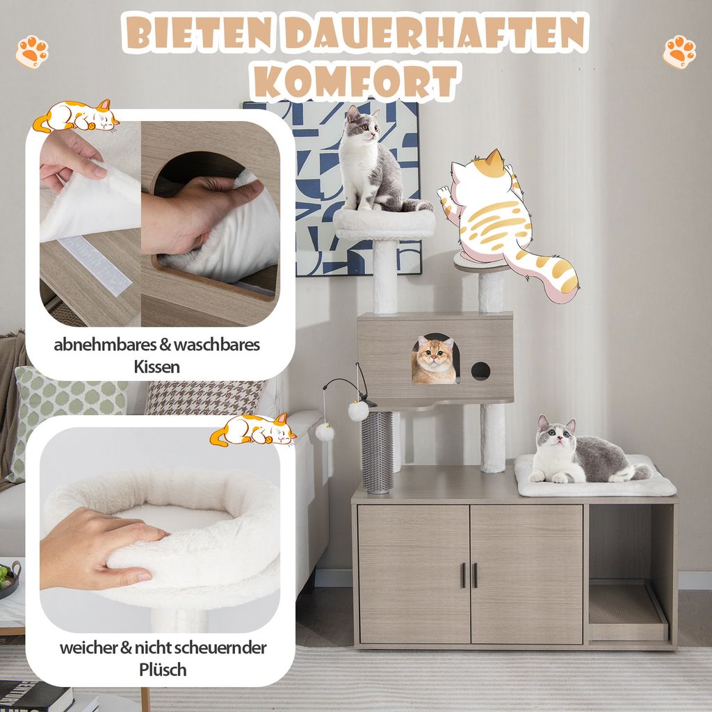 COSTWAY Kratzbaum mit Katzenklo und Höhle, 2-in-1 Produktbild 6