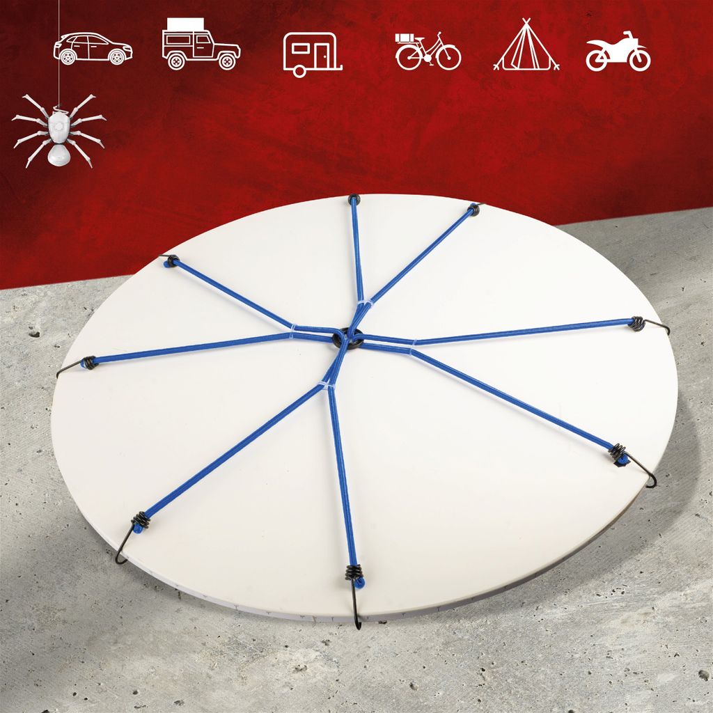 WALSER Gepäckspinne mit Haken, Spanngummi-Set 60cm blau, 8 Spanngurte mit Haken, Gepäckriemen, Spannseil, Expander-Set, Gummi-Spanner blau