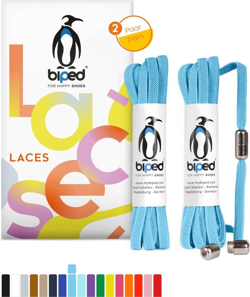 biped LACES 2 Paar Schnürsenkel ohne Binden mit Metallkapsel Drehverschluss flach 6 mm z2910(#17 light-blue)