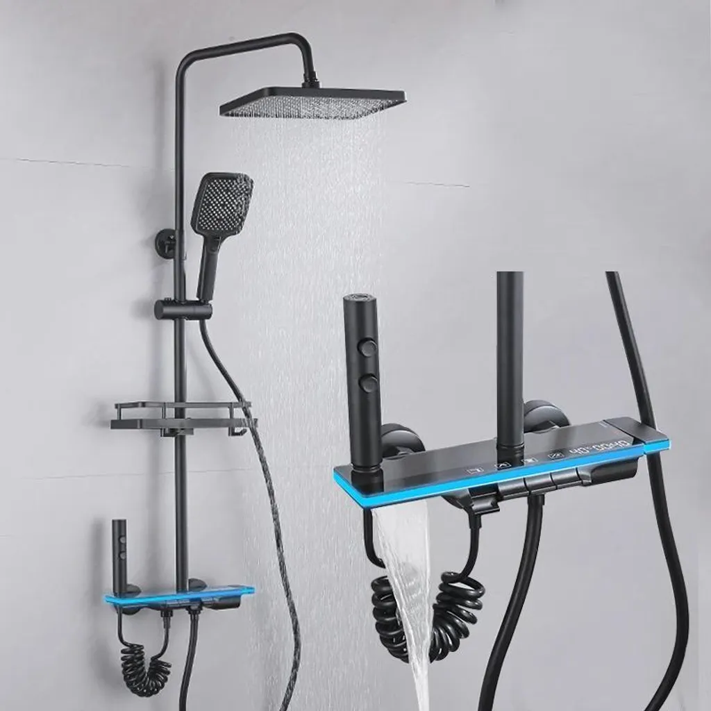 Set de douche moderne noir avec écran LCD pour température constante