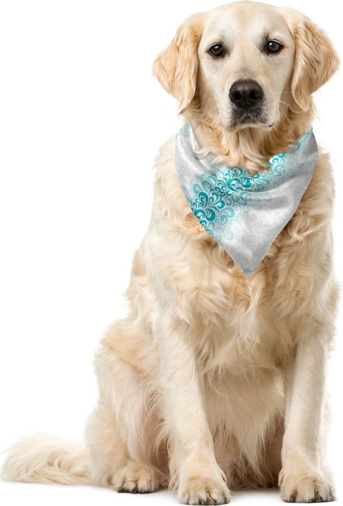 ABAKUHAUS Abstrakt Haustier Bandana, Floral klassischer Entwurf, 55x55 cm, Teal Turquoise Weiß