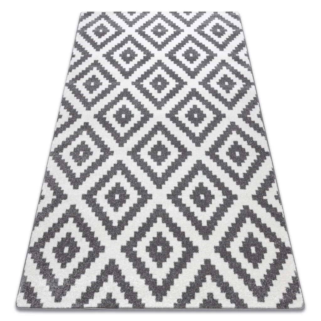 Tapis SKETCH F998 crème et gris à carreaux Ruta blanc en 80x150 cm