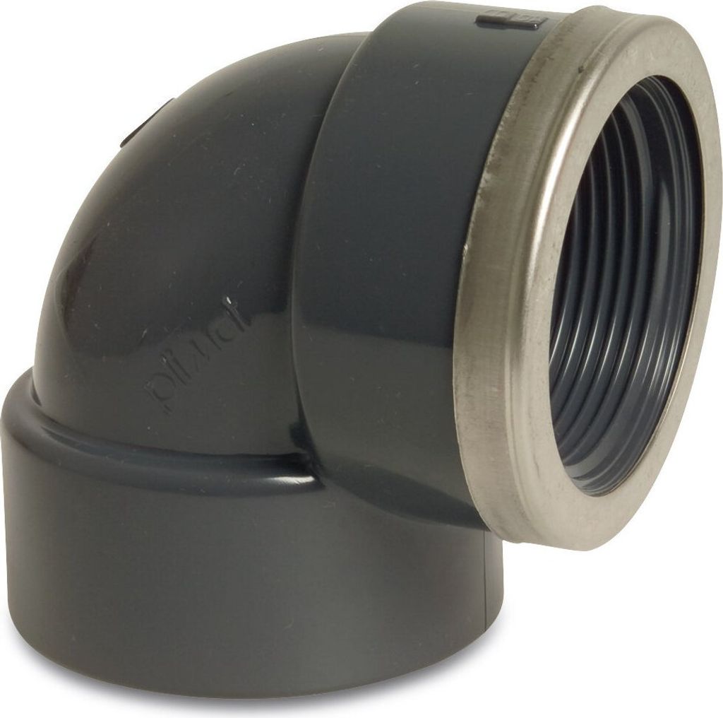 Mega Winkel 90° PVC-U 63 mm x 2 Zoll Klebemuffe x Innengewinde verstärkt 16 bar, grau