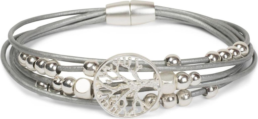 styleBREAKER Armband mit feinen Bändern, Lebensbaum Anhänger und Schmuckperlen, Magnetverschluss, Armschmuck, Schmuck, Damen 05040135