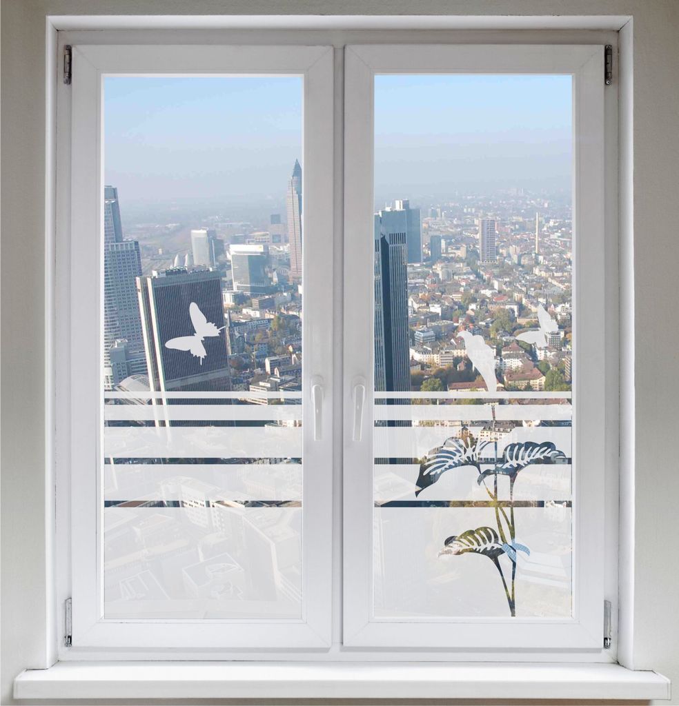 INDIGOS UG Sonnenschutz Glasdekor Schmetterlinge Dekorfolie Lilie Sichtschutz Fensterfolie Calla satiniert blickdicht - 1200mm Breite x 500mm Höhe