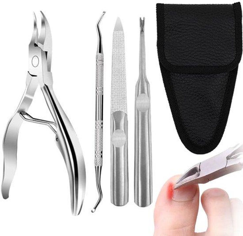 Professionelle 4-in-1 Nagelset - Hartnagel-Schneider - Fingernagel - Nagelstift - V-förmige Nagelriemen-Schneider - Nagelvijl - Ein Nagelhebel - N...