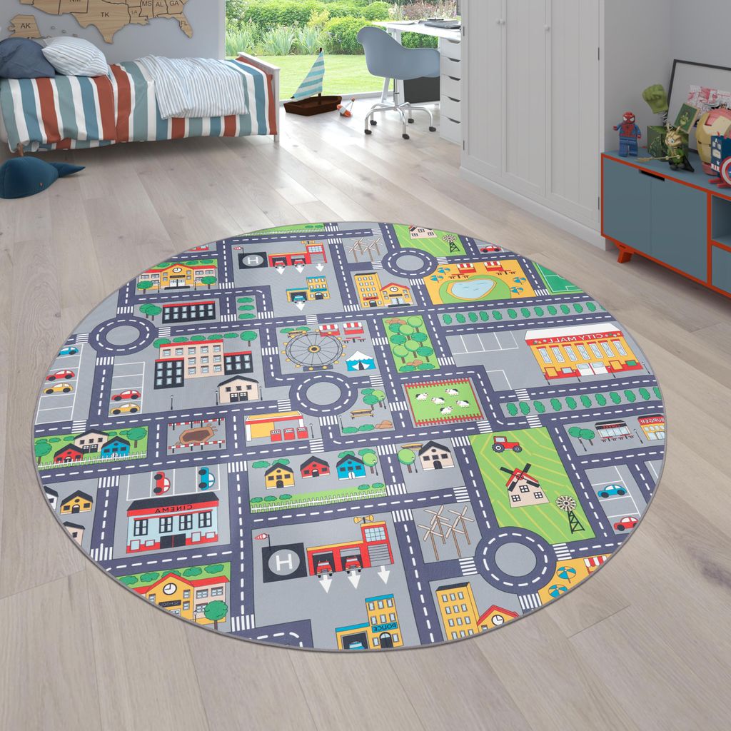 Teppich Kinderzimmer Grau Kinderteppich Spielteppich Produktbild 