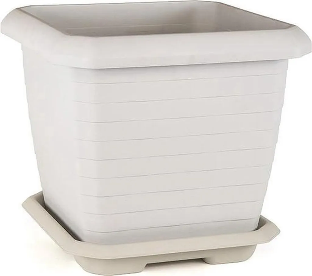 Pot de fleurs 74,3 L blanc cassé avec bac amovible haute résistance UV