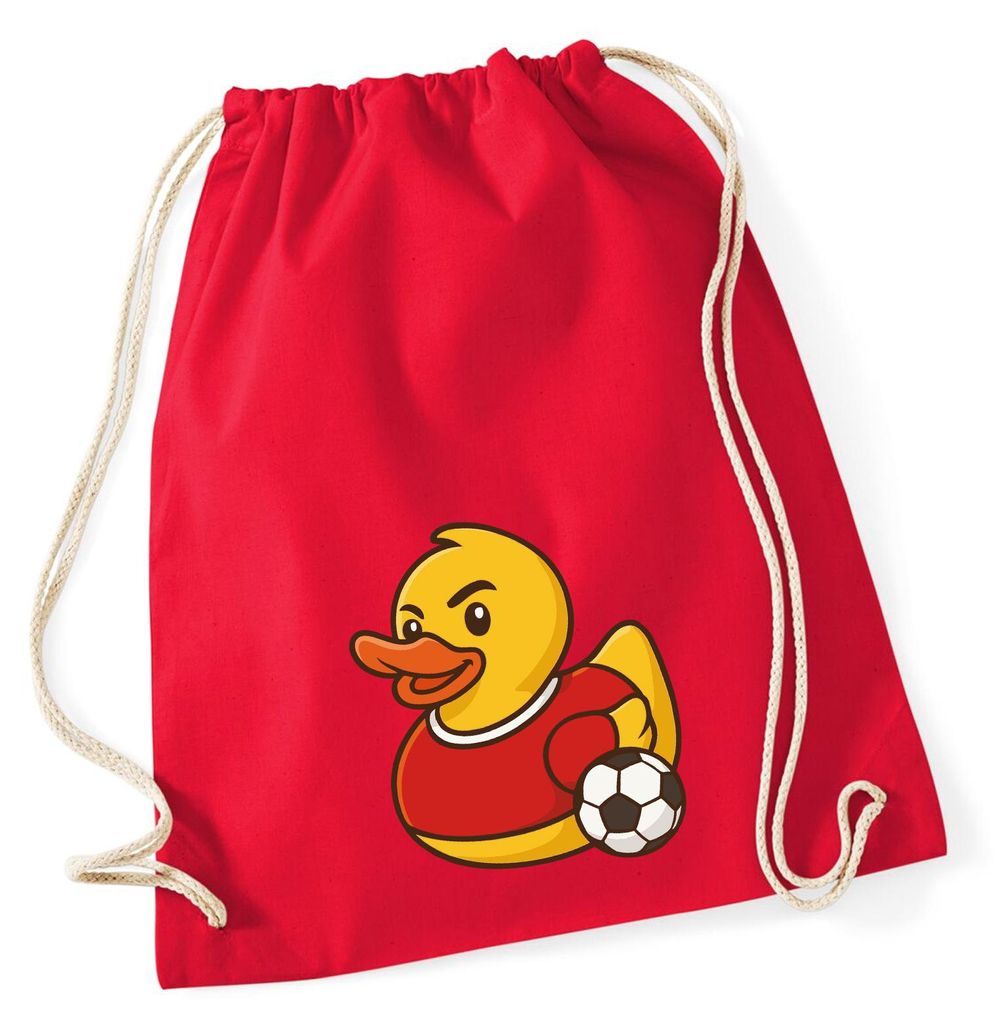 Huuraa Turnbeutel Quietscheente Fußballer Gummiente Fussballspieler 12 Liter Classic Red Baumwolle Rucksack Geschenkidee