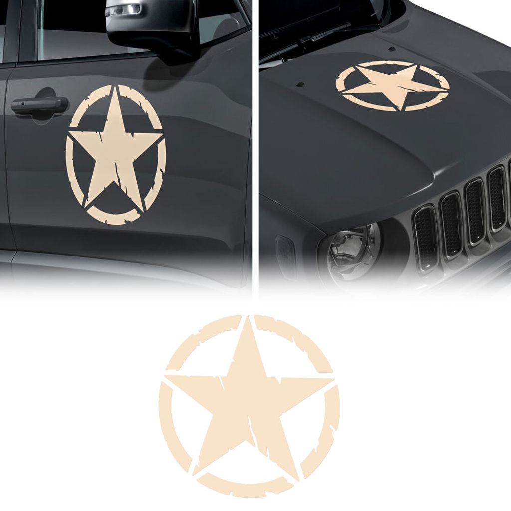 Aufkleber Stern Army Militare für Jeep Renegade, Diam 33 cm, Sand, 2 Stück
