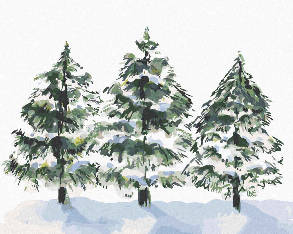 Zuty - Malen nach Zahlen - DREI NADELBÄUME UND SCHNEE Produktbild 