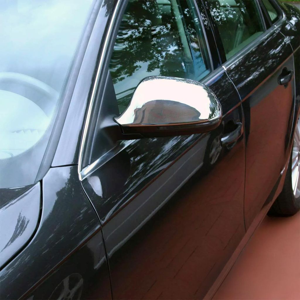 Recambo Edelstahl Spiegel Kappen Chrom kompatibel für Audi A5 8T 2007-2009 | A8 4E 2007-2010