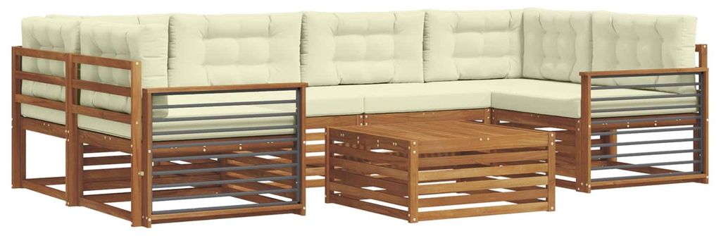 vidaXL Outdoor-Sofagarnitur mit Kissen 7 pcs Natur und Creme