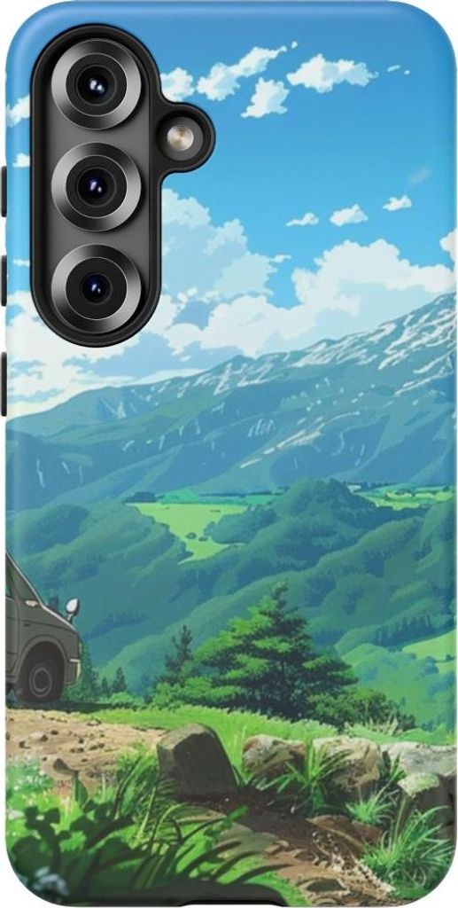Berglandschaft mit Van am idyllischen Rastplatz – Hülle Kompatibel mit Galaxy S25