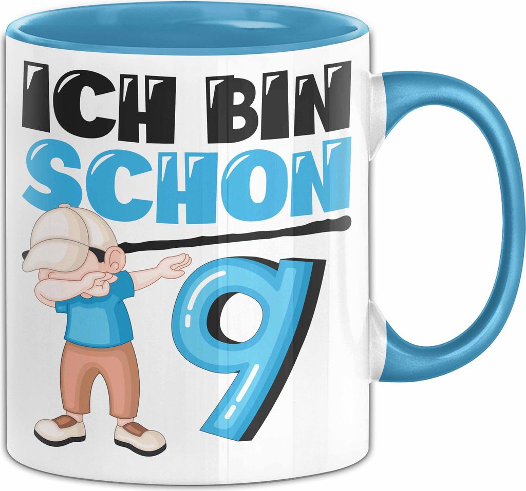 9. Geburtstag Geschenk Tasse Becher Jungs Dab Geburtstagsgeschenk Ich Bin Schon 9 (Blau)