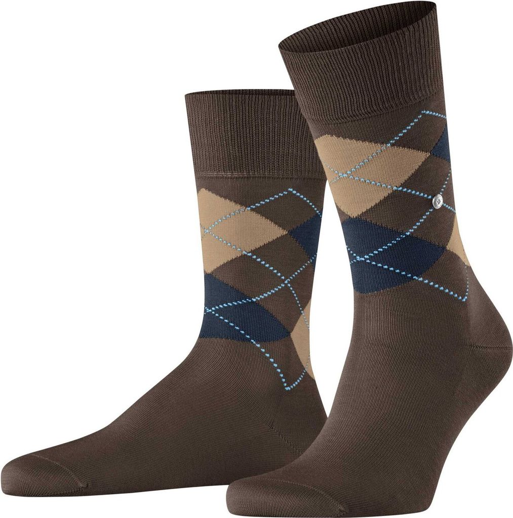 Burlington Herren Socken - Manchester, Rautenmuster, Baumwolle Braun 40-46