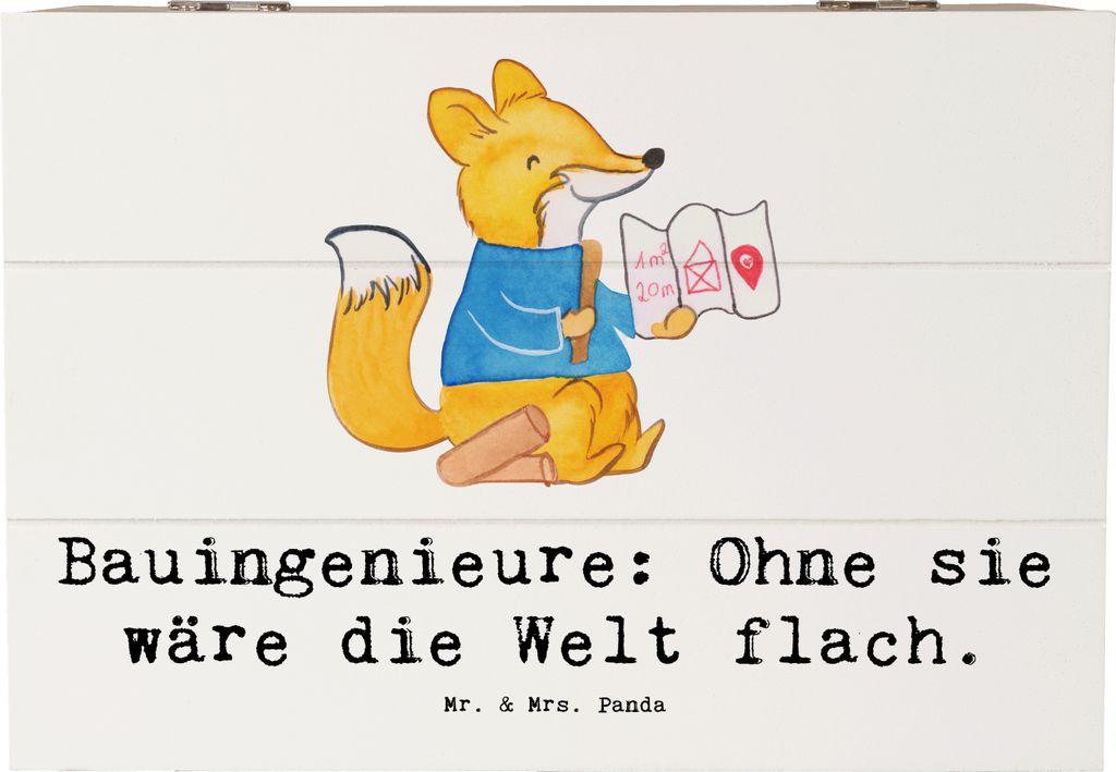Mr. & Mrs. Panda Box Bauingenieur Held 22 x 15 cm - Weiß - Geschenk, Gebäudetechnik, schatzkiste holz, personalisierte Geschenke, Bauüberwachung...
