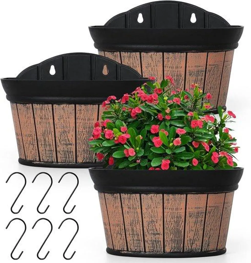 Pots de Fleurs Anti-UV et Gel - 3 Jardinières Plastique Marron Durables