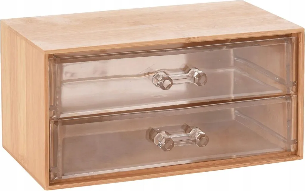 Organizer Bagno in Bambù 2 Cassetti 18x11x9 cm - Desktop Storage Naturale