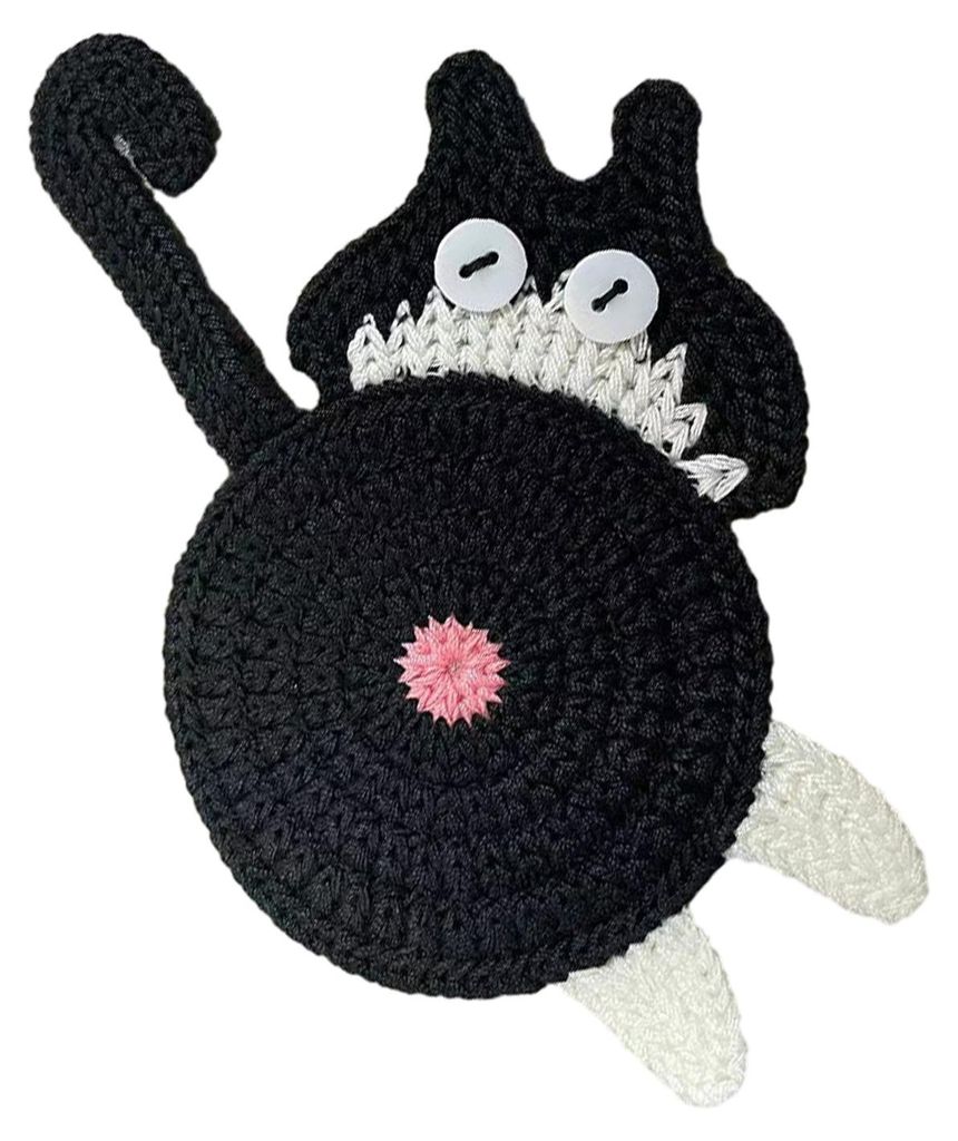 Gehäkelter Katzen-Untersetzer in Katzenform, ideal für Zuhause, Büro oder als Tischdekoration. Lustiges Geschenk für Frauen, Mütter, Freundinn...