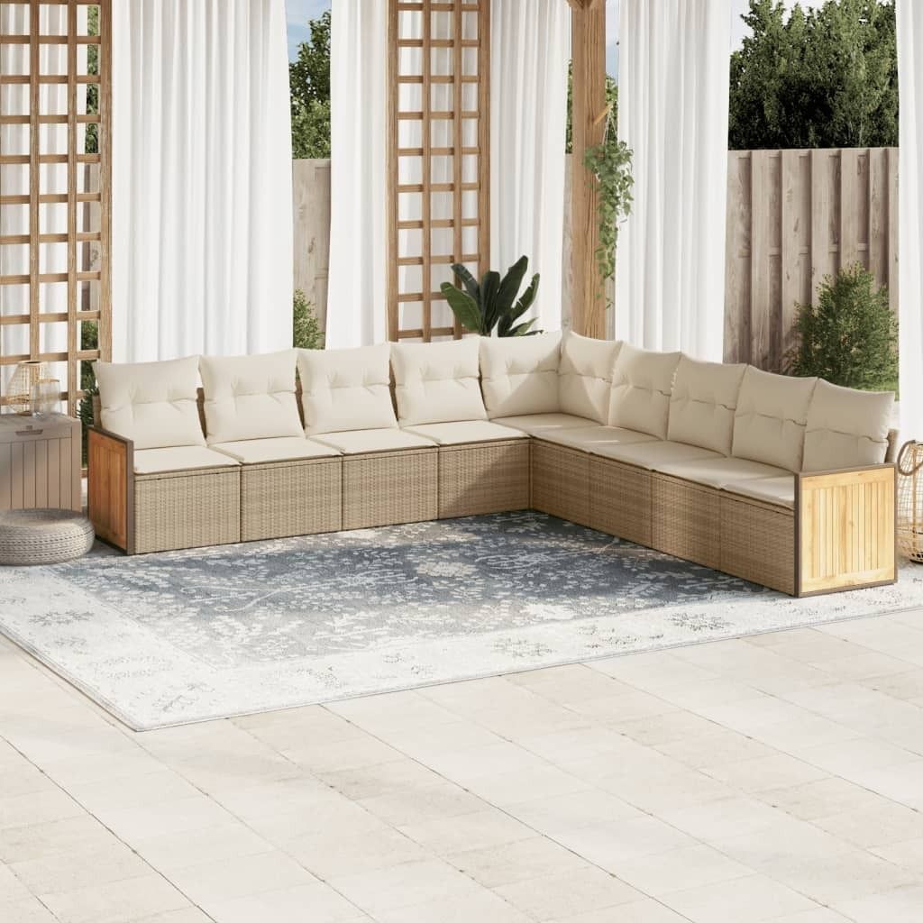 Maison Exclusive - 9-tlg. Garten-Sofagarnitur mit Kissen Beige Poly Rattan