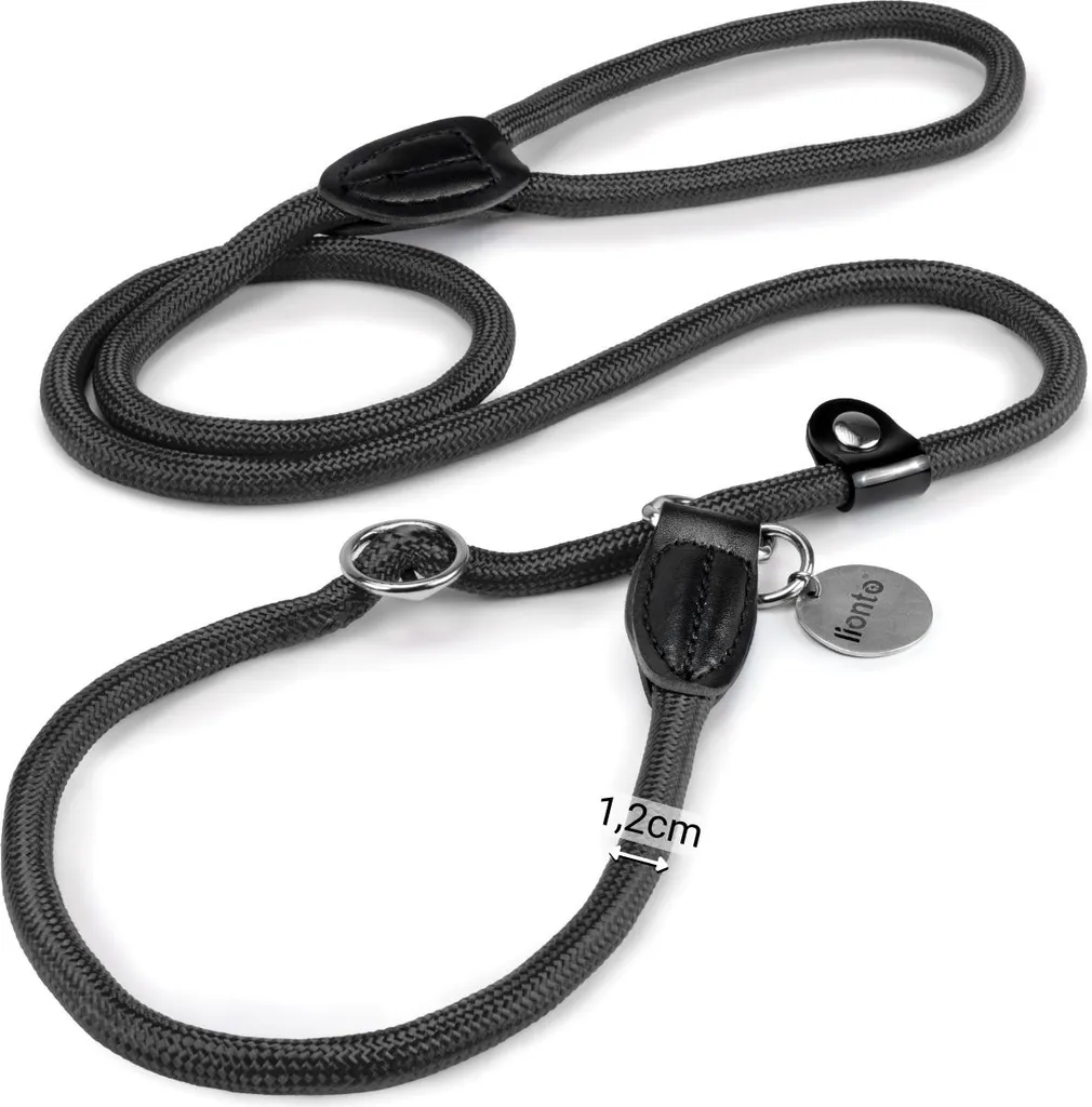guinzaglio per cani da riporto lionto, sicuro, elegante e vegano, con limitatore di tensione e tappo per un addestramento delicato del cane, 170 cm, nero