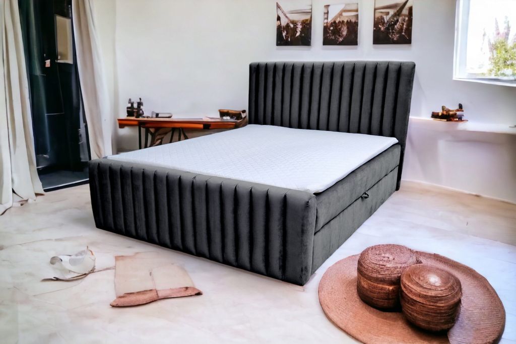Boxspringbett MONACO II 140 cm x 200 cm AMOR VELVET 22 Schwarz Bett mit zwei Bettkästen und H2 Matratze,Komplett-Set mit Matratze und Topper