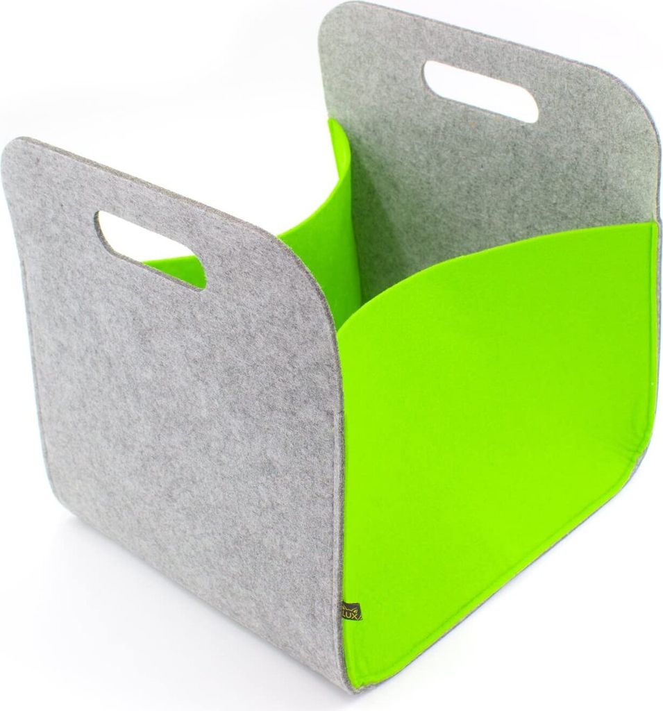 Luxflair Hochwertige Aufbewahrungsbox aus edlem Filz in Graumeliert/grün. Ordnungsbox, Regalbox, Faltbox, Einkaufsbox, Spielzeugkorb, Filzkorb, Fi...
