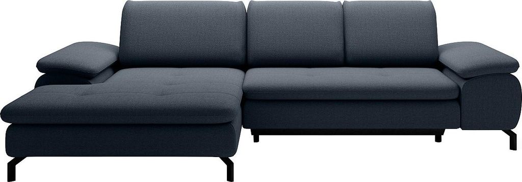 Linke Ecke Schlafsofa mit blauem Strukturbezug - ARCHIBALD
