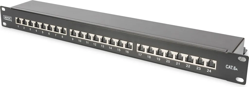 Panneau de brassage Digitus CAT 6A blindé blindé 24 ports RJ45 Gris