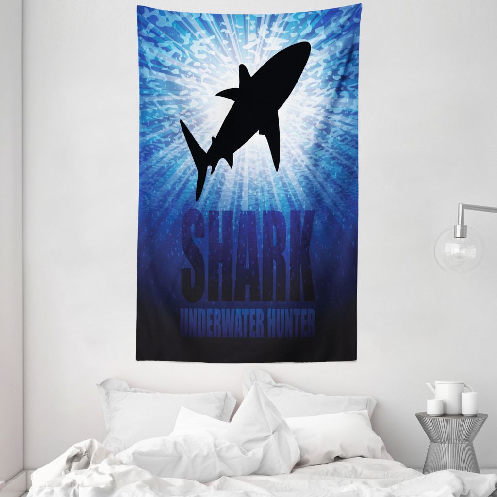 ABAKUHAUS Hai Wandteppich und Tagesdecke, Underwater Hunter Gefahr aus Weiches Mikrofaser Stoff Waschbar ohne Verblassen Digitaldruck, 140 x 230 cm...