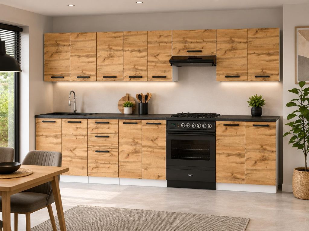 ULWEHOME | Küchenzeile 320 cm Eiche Wotan, Küchenmöbel-Set Produktbild  KI-generiertes Bild