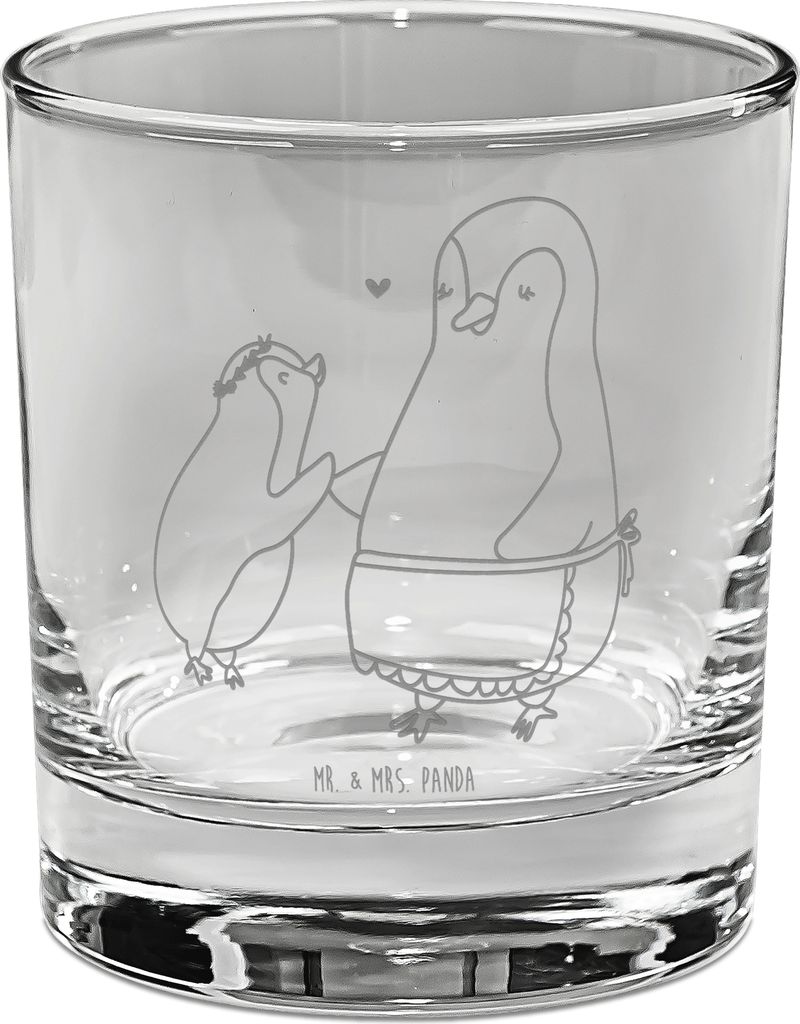 Mr. & Mrs. Panda Glas Pinguin mit Kind - Transparent - Geschenk, Longdrinkglas, Pinguine, Bruder, Tumbler, Mutter, Vorbild Mama, Cocktailglas, Mutt...