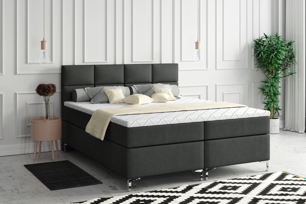 VELAR Boxspringbett mit bettkasten "NICEA", 140 cm, Dunkelgrau
