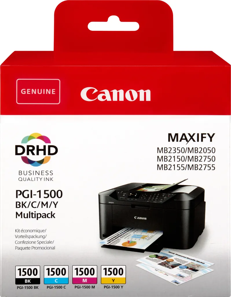 Canon PGI-1500 Encre Haute Densité DRHD Multipack de 4 Couleurs d'Origine