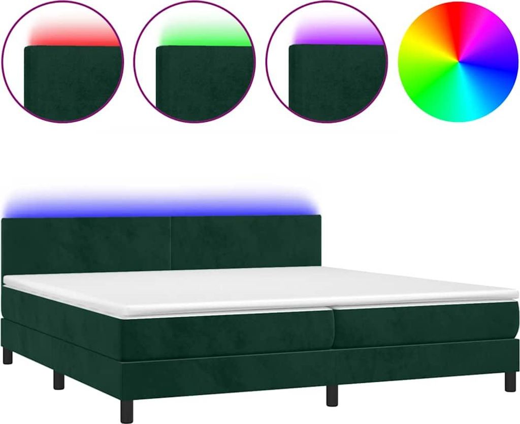 vidaXL Boxspringbett mit Matratze & LED Dunkelgrün 200x200 cm Samt