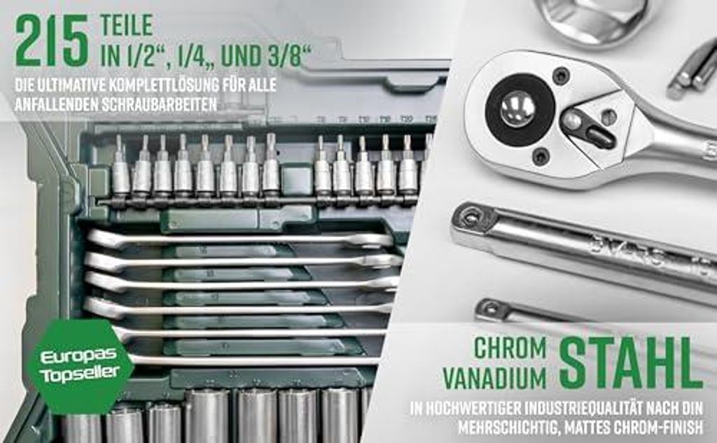 Brüder Mannesmann Steckschlüsselsatz 1/4 Zoll, 46-teilig – Chrom-Vanadium-Stahl, GS-geprüft