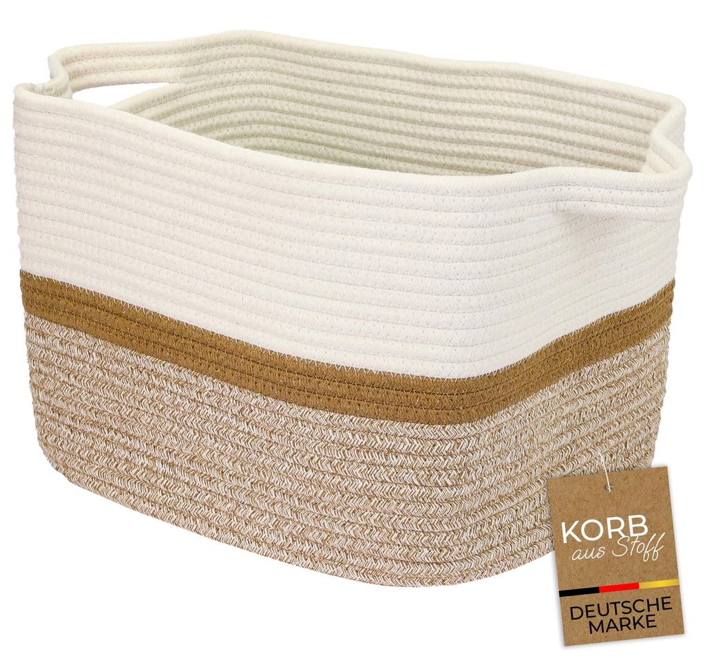 Aufbewahrungskorb mit verlängerten Griffen, HMF 39011-36CM-80, 36 x 30 x 25 cm, Weiß-Braun KI-generiertes Bild