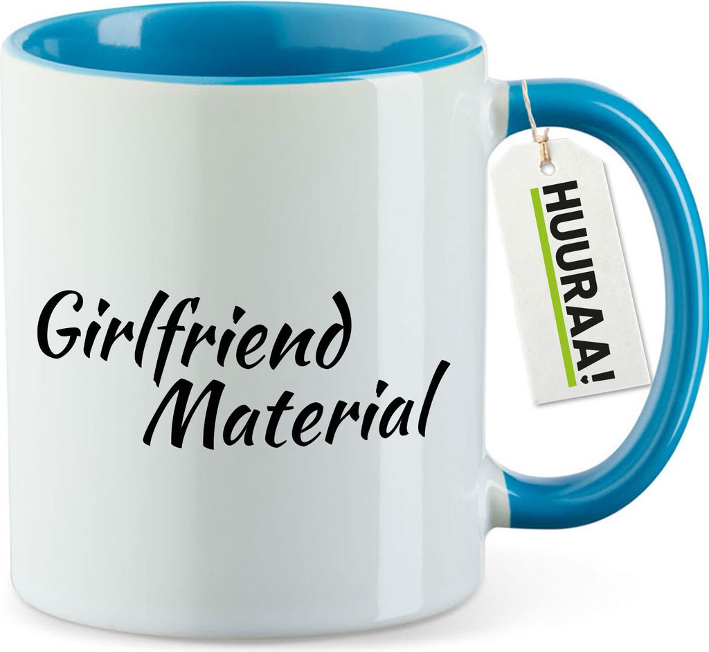 Huuraa Kaffeetasse Girlfriend Material Schriftzug 330ml Blau Keramik Kaffeebecher Geschenkidee